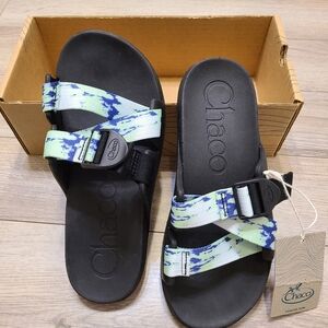 NEW Chaco Chillos womens Blue Teal Tie Dye slides Slip ON sandals